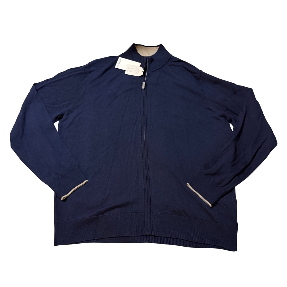 NWT Untuckit SZ XXL Men Navy Blue Merino Wool Alston Full Zip Jacket Lightweight